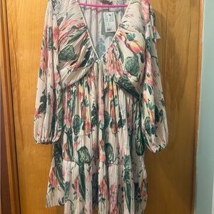 Floral V-Neck Dress with Long Sleeves